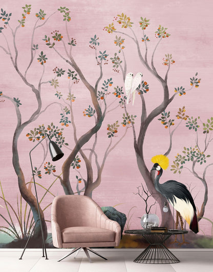 Exquisite Tropical Birds and Trees Mural Wallpaper