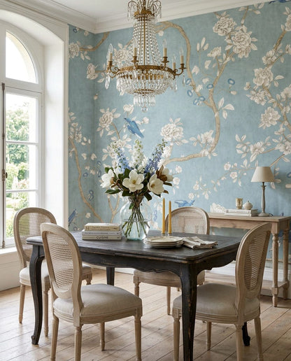 Elegant Blossom & Bluebird Garden Wallpaper
