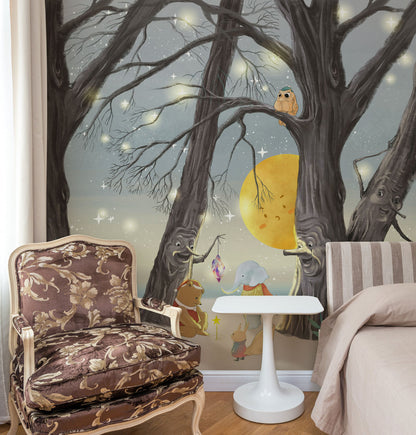 Fairy Tale Forest Nightscape Wallpaper in bedroom