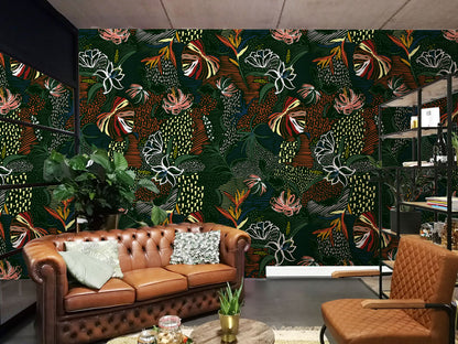 Midnight Tropical Botanical Wallpaper