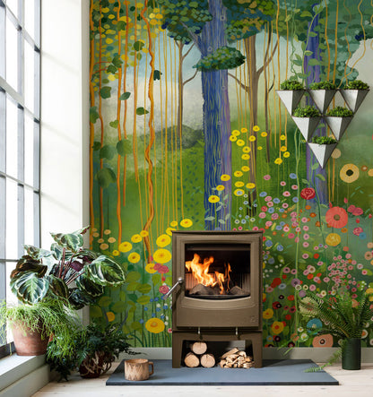 Klimt's Garden Mural Wallpaper in living room