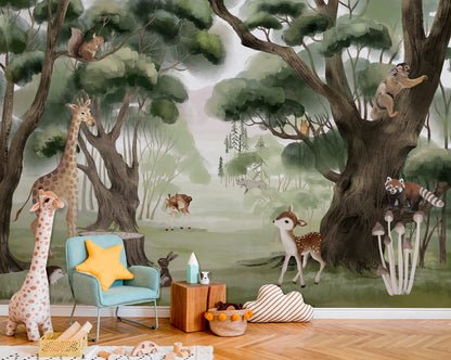 Enchanting Woodland Animals Forest Wallpaper in child's room