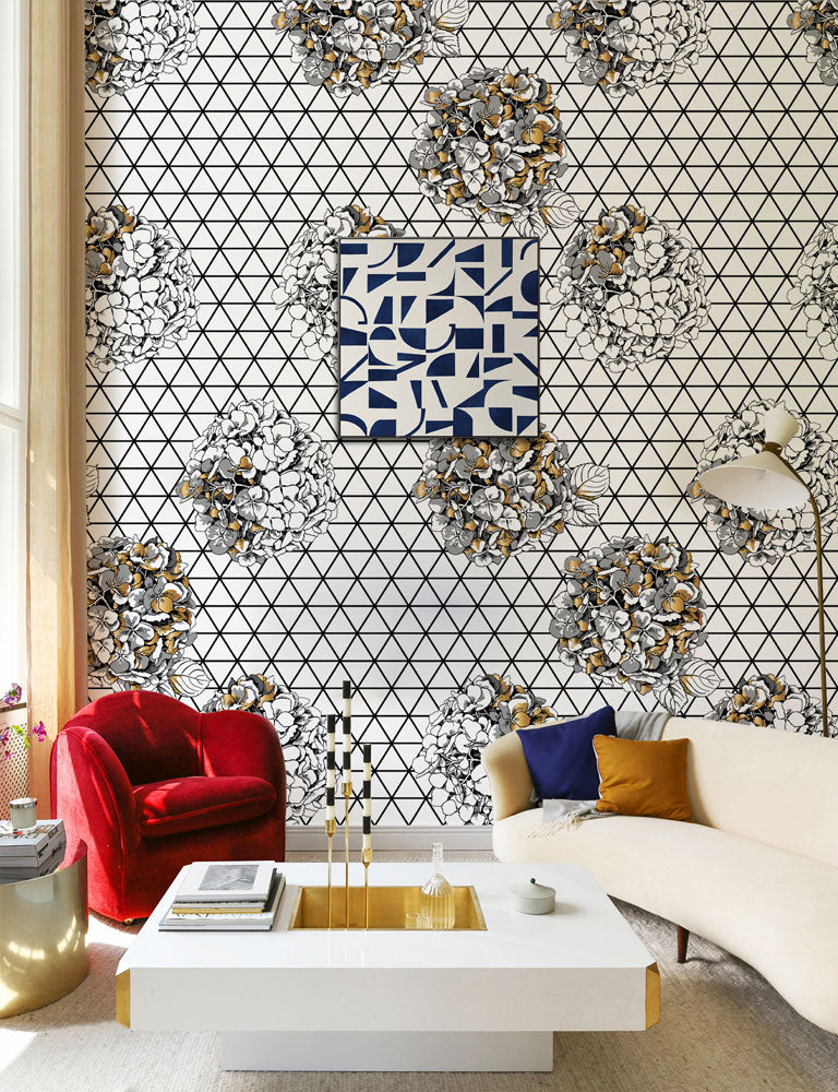 Geometric Floral Bouquet Pattern Wallpaper