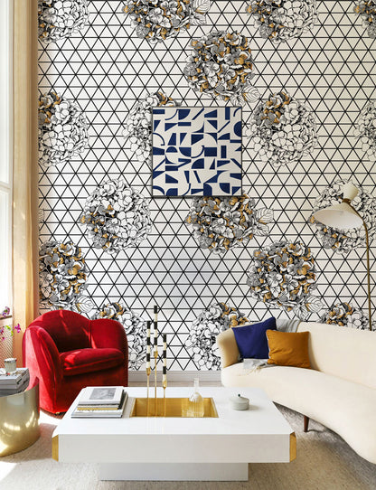 Geometric Floral Bouquet Pattern Wallpaper