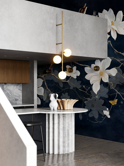 Magnolia Blossom and Butterflies Mural Wallpaper