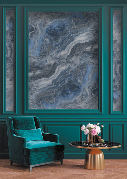 Blue Horizon Marble Mural Wallpaper in living room