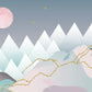 Pink Moon Gold Mountains Abstract Mural Wallpaper