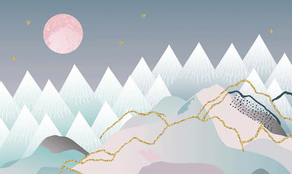 Mural with a Sunset Over an Ombre Mountain in the Background