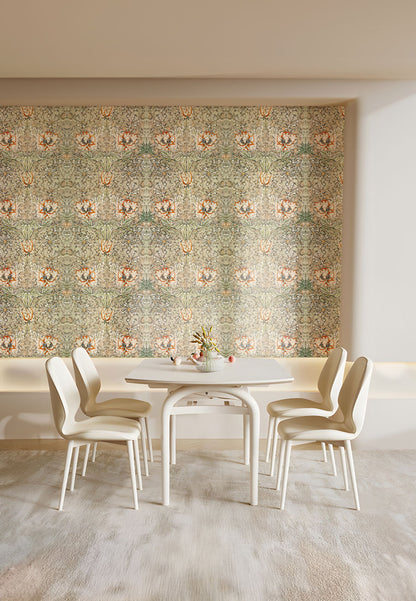 Antique Floral Tapestry Mural Wallpaper in dining room