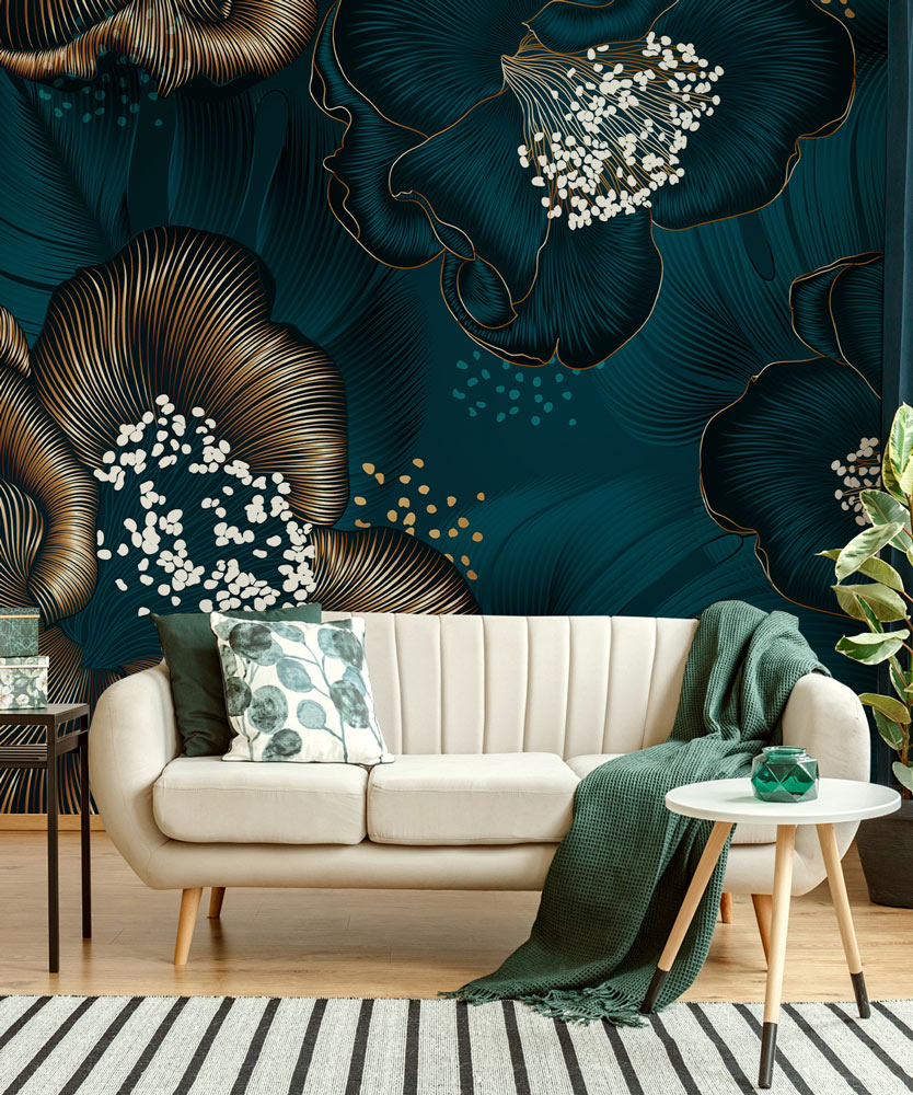 Teal Blossom Luxury Mural Wallpaper