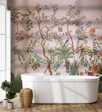 Blossom Serenade Mural Wallpaper in bathroom