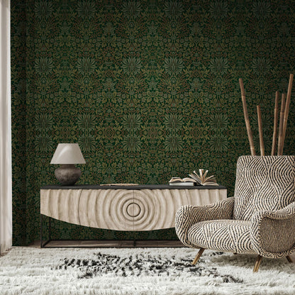 Emerald Tapestry Garden Mural Wallpaper in living room