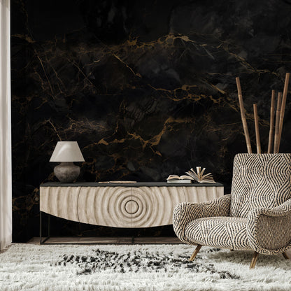 Midnight Luxe Marble Mural Wallpaper in living room