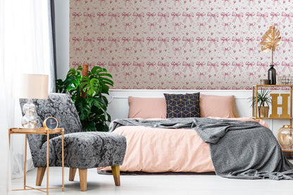Lovely Bow and Heart Mural Wallpaper in bedroom