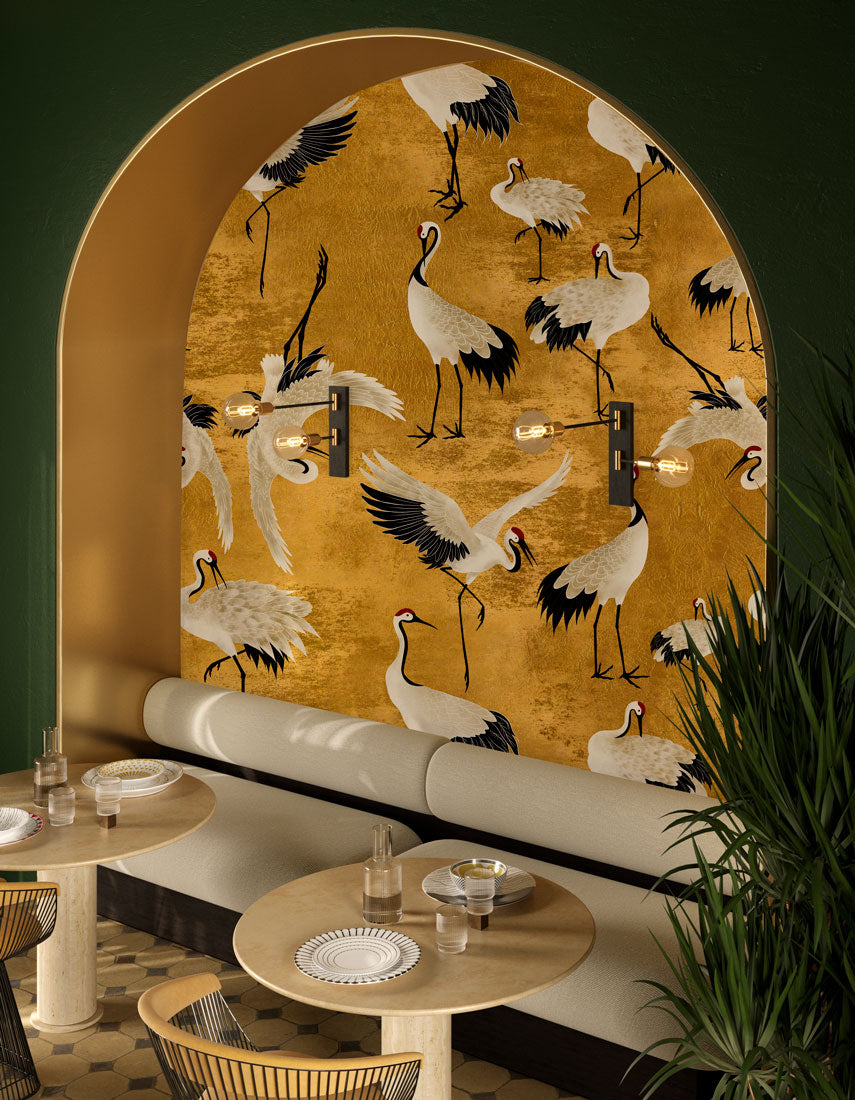 Majestic Heron Nature Landscape Mural Wallpaper in dining area