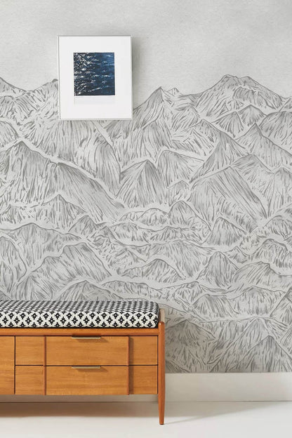 design of mountains peaks sketched on a wall painting for the corridor