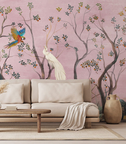 Exquisite Tropical Birds and Trees Mural Wallpaper