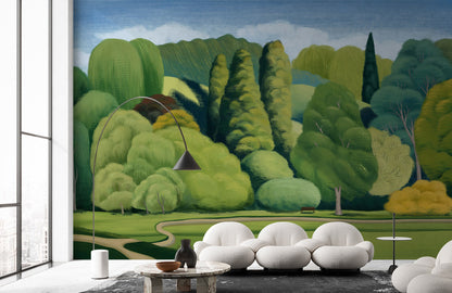 Serene Forest Landscape Nature Wallpaper in living room