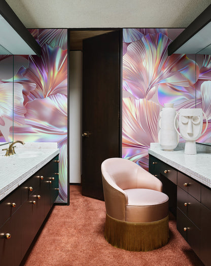 Iridescent Petal Symphony Mural Wallpaper in bathroom