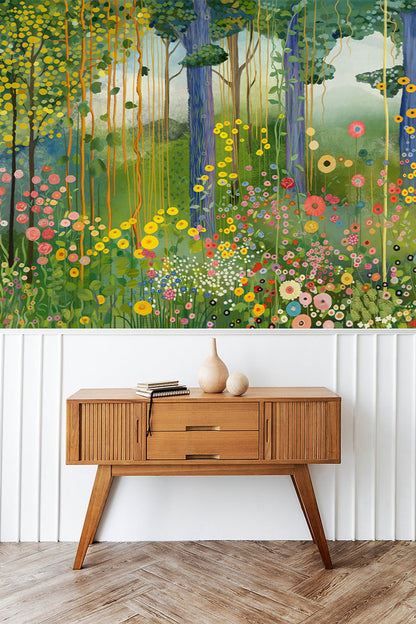 Klimt's Garden Mural Wallpaper in living room
