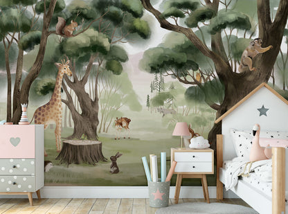Enchanting Woodland Animals Forest Wallpaper in bedroom