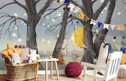 Fairy Tale Forest Nightscape Wallpaper in children's room