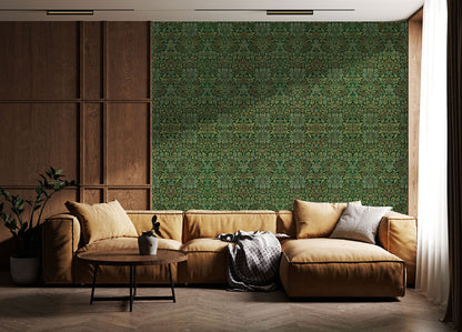 Emerald Tapestry Garden Mural Wallpaper in living room