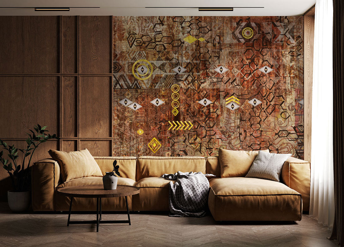 Tribal Fusion Mural Wallpaper in living room