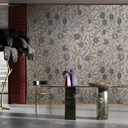 Golden Pomegranate Grove Mural Wallpaper in living room