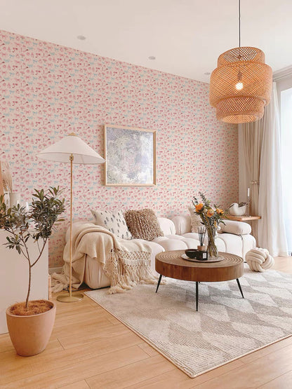 Beauty and Bows Mural Wallpaper in living room