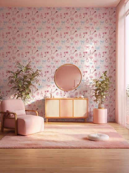 Beauty and Bows Mural Wallpaper in living room