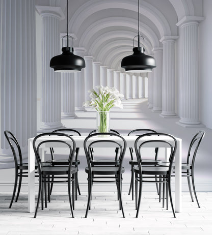Endless Classic Columns Mural Wallpaper in dining room