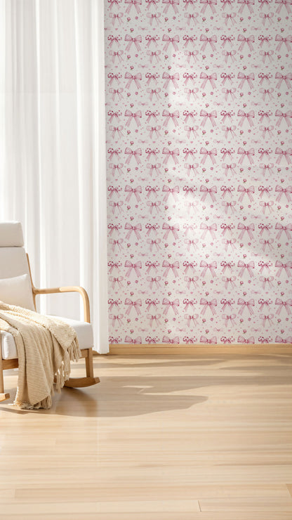 Lovely Bow and Heart Mural Wallpaper in living room