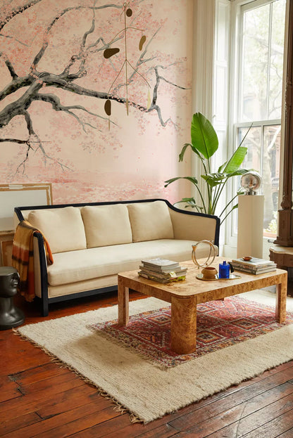 Serene Cherry Blossom Mural Wallpaper in living room