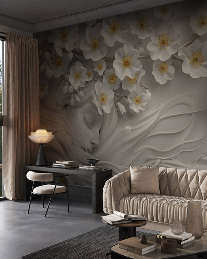 Serene Floral Dream Mural Wallpaper in living room