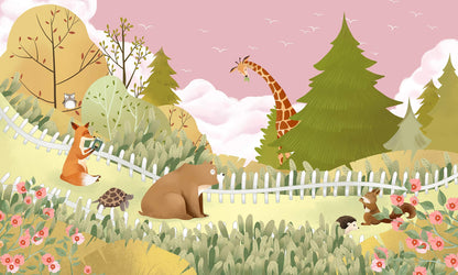 pink themed cute animals mural wallpaper home decor