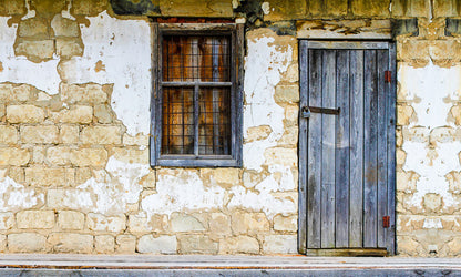 Wallpaper mural depicting old windows and doors