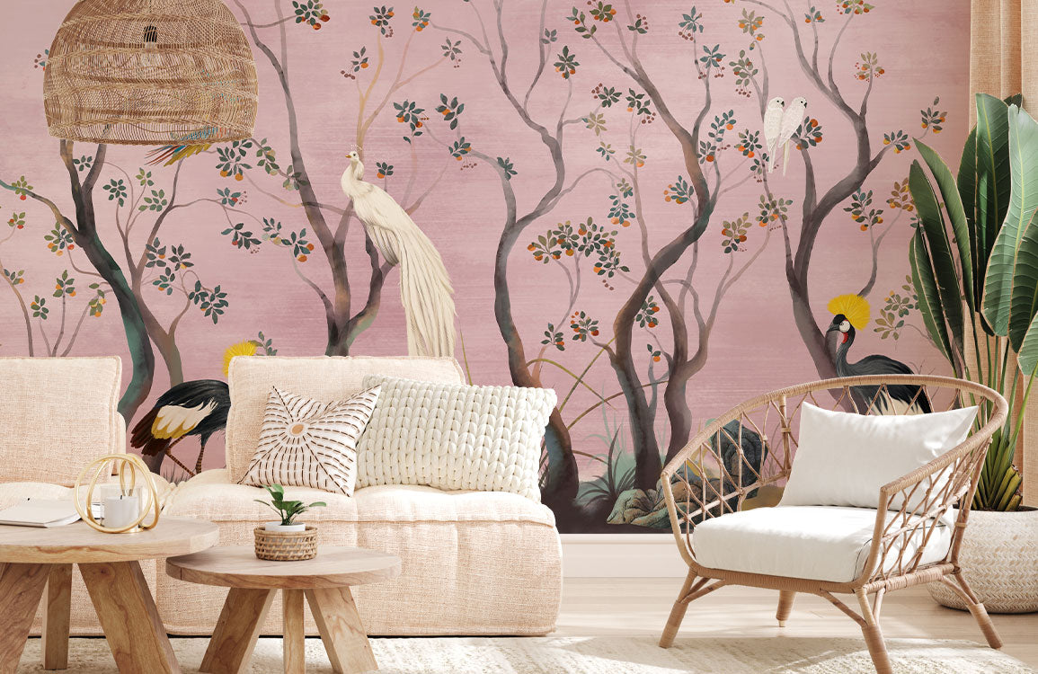 Exquisite Tropical Birds and Trees Mural Wallpaper