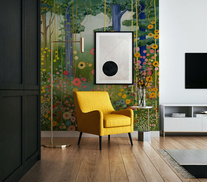 Klimt's Garden Mural Wallpaper in living room