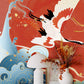 Crane Dance Amidst Ocean Waves Mural Wallpaper in living room