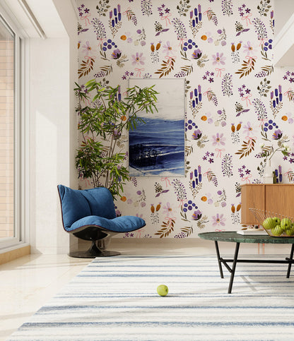Delicate Blossom Mural Wallpaper in living room