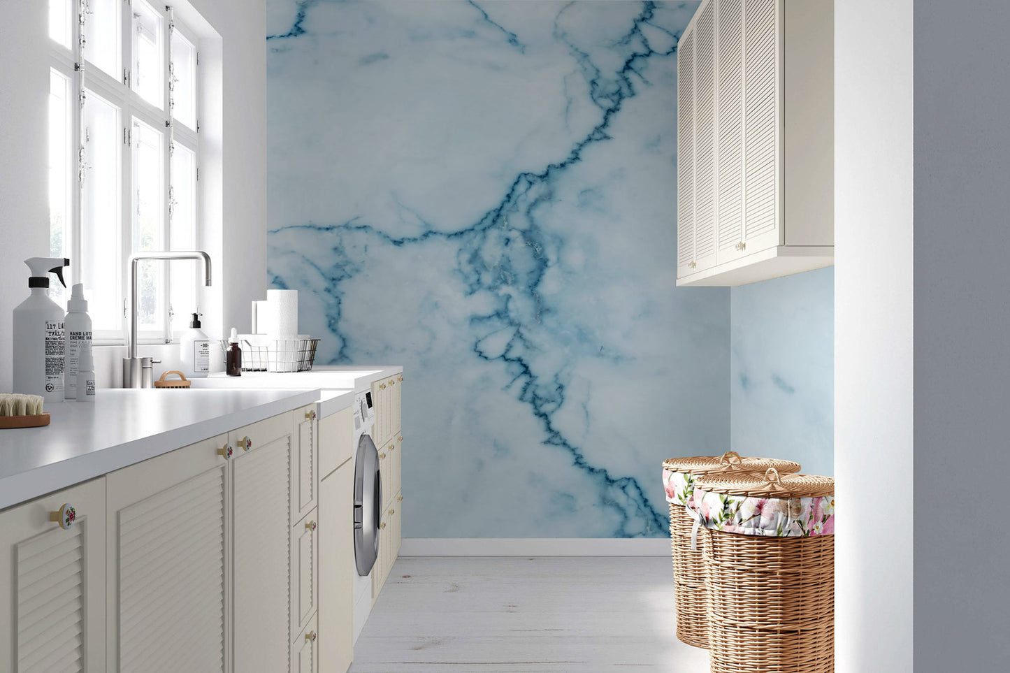 Crystal Blue Marble Mural Wallpaper