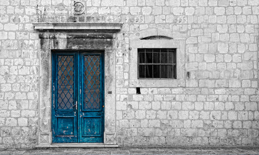 Vintage Blue Door Stone Mural Wallpaper