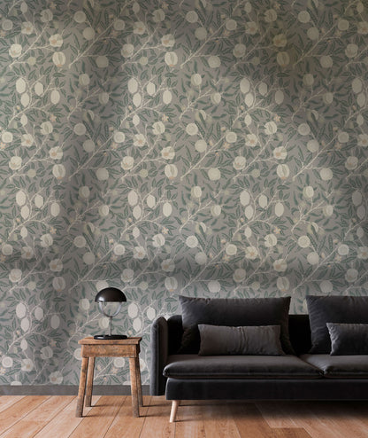 Silver Blossom Garden Mural Wallpaper in Living room.