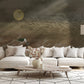 Tranquil Moonlit Marsh Mural Wallpaper in living room