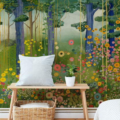 Klimt's Garden Mural Wallpaper in living room