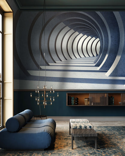 Infinite Spiral Illusion Mural Wallpaper in living room