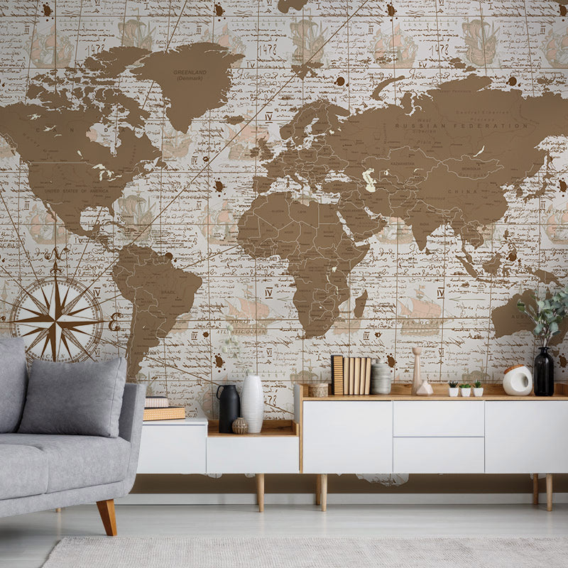 Vintage World Map Wallpaper Decor in living room