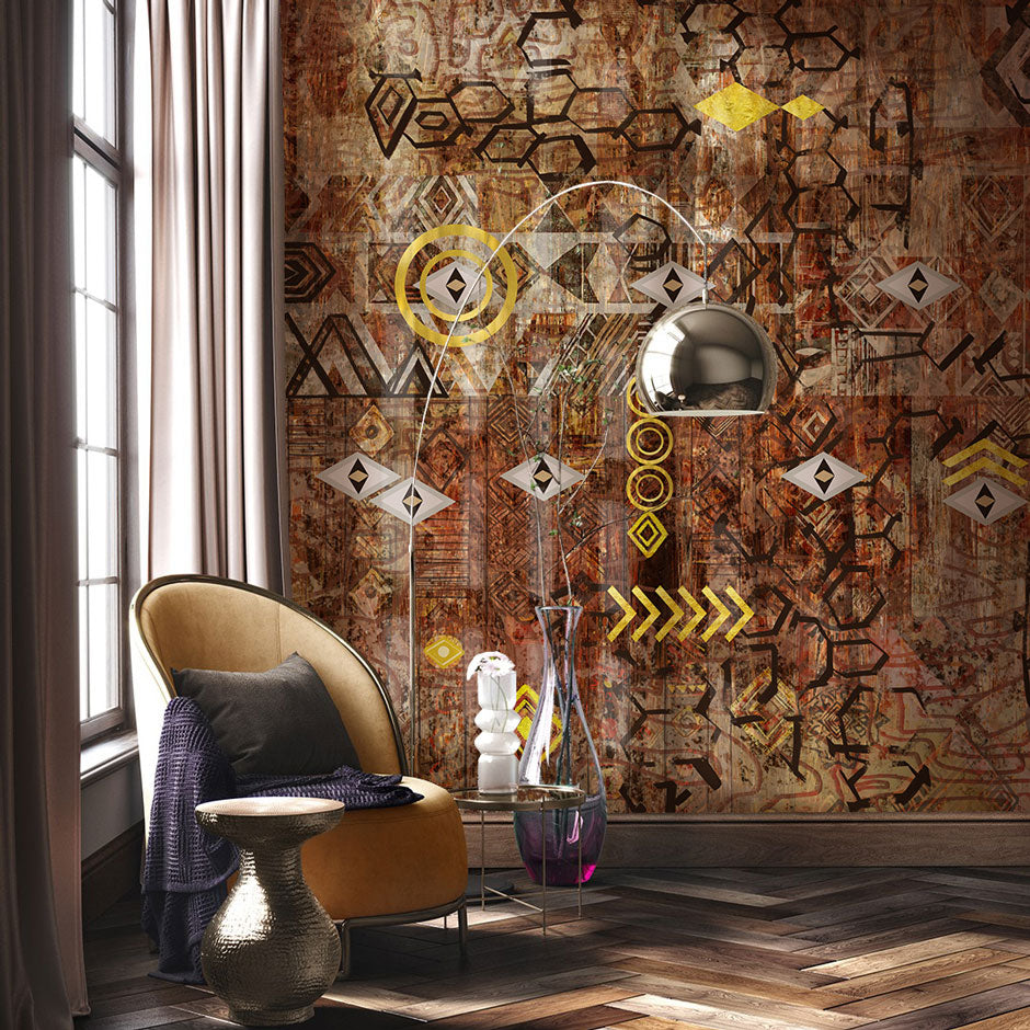 Tribal Fusion Mural Wallpaper in living room