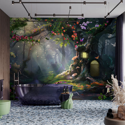 Enchanted Forest Bath Mural Wallpaper in bathroom